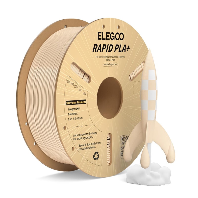ELEGOO خيوط PLA Plus سريعة 1.75 مم بيج 1 كجم، خيوط طابعة ثلاثية الأبعاد PLA+ لطباعة عالية السرعة 600 مم/ث، دقة أبعاد +/- 0.02 مم، بكرة كرتونية 1 كجم (2.2 رطل) - Image 1